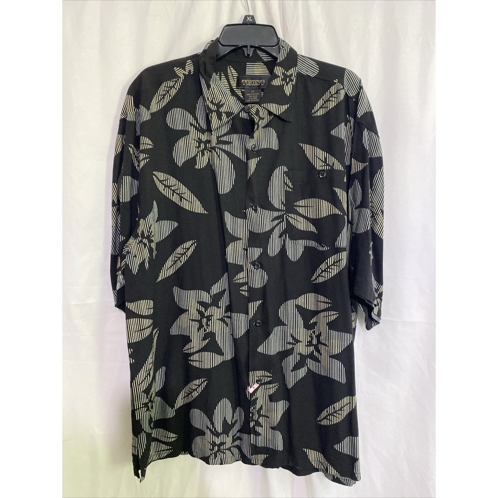 Trust Button Down Shirt Men 2XL Black Excellent Floral Rayon Short Sleeve Pocket